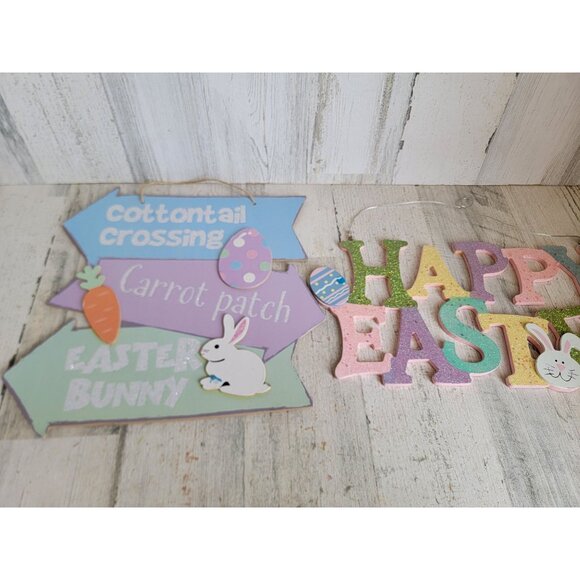 Happy Easter carrot patch arrow jelly beans spring hanging sign decor‎ - Picture 6 of 8